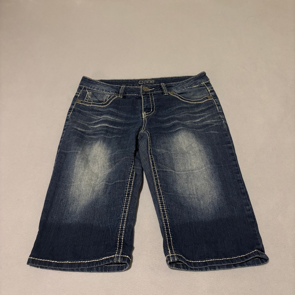 Warehouse One‎ Womens Dark Wash Contrast Stitch Denim Bermuda Shorts Size 8